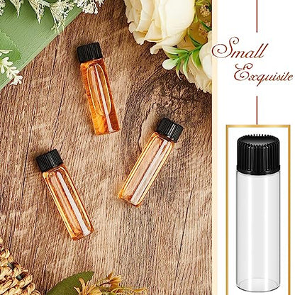 Lallisa 80 Pcs 7 ml Glass Vials with Screw Caps, Leakproof Small Glass Bottles Bulk, Mini Sample Vials with Plastic Stopper for Essential Oils, Sample, DIY Craft (Clear with Black Cap) - color: Clear with Black Cap, size: 7 ml