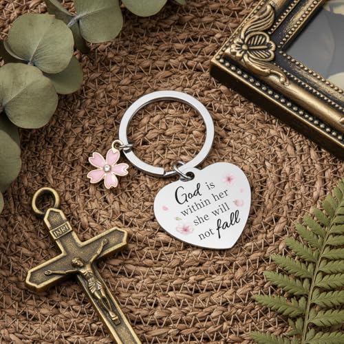 Bible Keyachain Christian Gifts for Women Cross Keychain Religious Gifts Bible Gift Faith Gift for Men - color: God is Within Her,she Will Not Fall