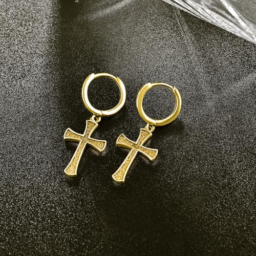 Cross Earrings 925 Sterling Silver Cross Dangle Earrings Christianity Jewelry Gift for Men Women - style: Cross-Gold
