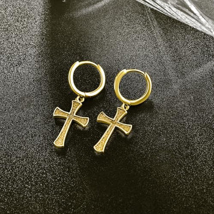 Cross Earrings 925 Sterling Silver Cross Dangle Earrings Christianity Jewelry Gift for Men Women - style: Cross-Gold