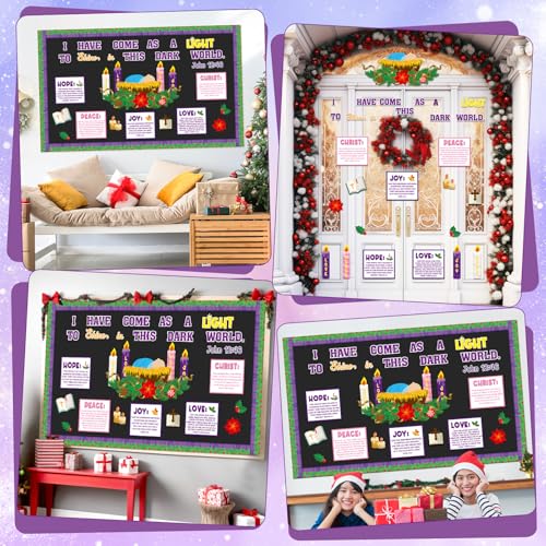 Christian Nativity Religious Christmas Bulletin Board Decorations Set Xmas Advent Wreath Candle Light of My Life Cutouts for Classroom School Home Chalkboard Wall Winter Holiday Party Decor Supplies - style: Nativity