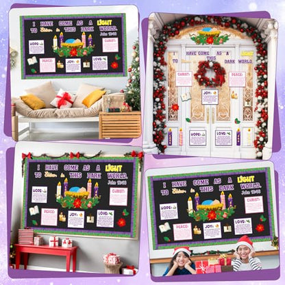 Christian Nativity Religious Christmas Bulletin Board Decorations Set Xmas Advent Wreath Candle Light of My Life Cutouts for Classroom School Home Chalkboard Wall Winter Holiday Party Decor Supplies - style: Nativity