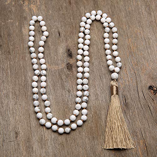 6MM Mala Beads Long Necklace for Meditation Prayer - style: Natural White Howlite
