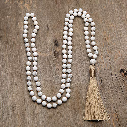 6MM Mala Beads Long Necklace for Meditation Prayer - style: Natural White Howlite