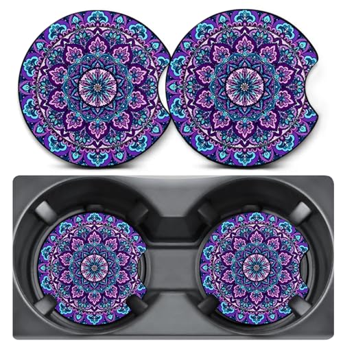 2 Pack Mandala Blue Car Coasters for Cup Holders,Neoprene Anti Slip Mat - color: Mandala Blue
