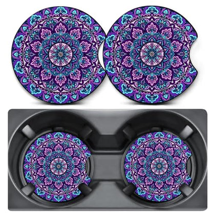 2 Pack Mandala Blue Car Coasters for Cup Holders,Neoprene Anti Slip Mat - color: Mandala Blue