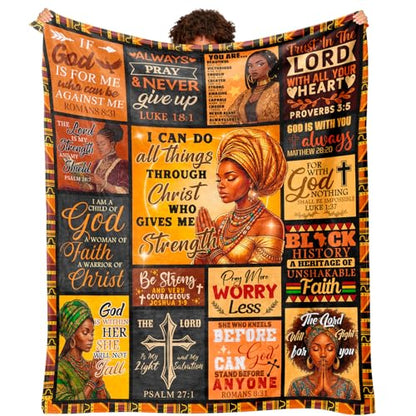 Christian Gifts for Women, African American Christian Blanket 60"x50" - color: Christian Gifts, size: 60"x50"