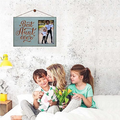 EXQUIDECA Best Aunt Ever Aqua Rustic Engraved Picture Frames 4x6 Inches - color: best aunt ever