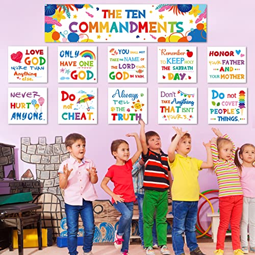 Ten Commandments Bulletin Board Posters for Classroom Decorations Christian Bible Verse Banner Inspirational Wall Display Set for Christmas Teachers Church Sunday School Middle High School Wall Decor