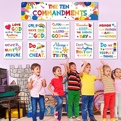Ten Commandments Bulletin Board Posters for Classroom Decorations Christian Bible Verse Banner Inspirational Wall Display Set for Christmas Teachers Church Sunday School Middle High School Wall Decor