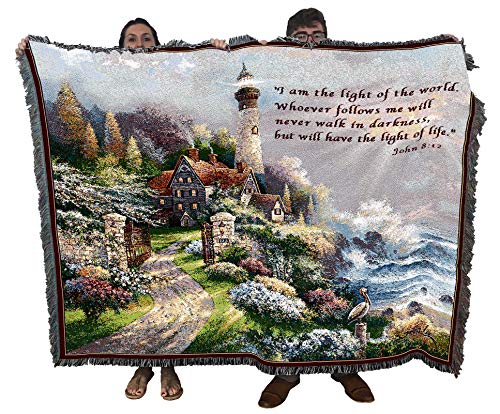 Pure Country Weavers Coastal Splendor Blanket by James Lee - I Am The Light of The World - Scriptures - John 8:12 - Religious Gift Tapestry Throw Woven from Cotton - Made in the USA (72x54) - size: 72" x 54"