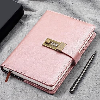 WEMATE Diary with Lock, A5 PU Leather Locked Journal 240 Pages Rose Gold - color: Rose Gold