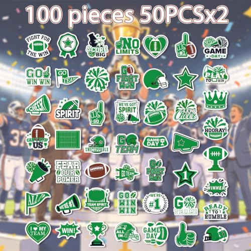 100 Pcs Green Team Spirit Stickers Cheer Sports Stickers for Face - style: Green Team Spirits