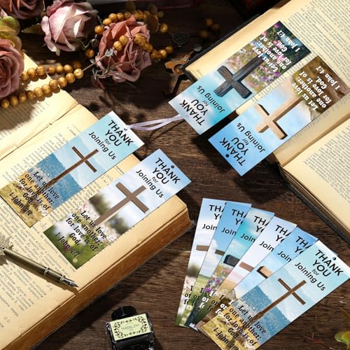 Skyygemm 60 Pcs Church Visitor Bookmarks Thank You for Joining Us Bookmarks 1 John 4: 7 Christian Birthday Welcome Gift Religious Cross Bookmark for Prizes Party Favors
