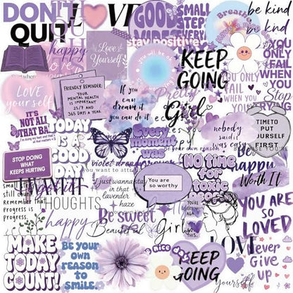 50PCS Transparent Purple Motivational Stickers, Positive Quote Stickers - style: Modern