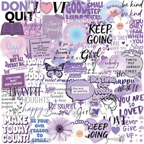 50PCS Transparent Purple Motivational Stickers, Positive Quote Stickers - style: Modern