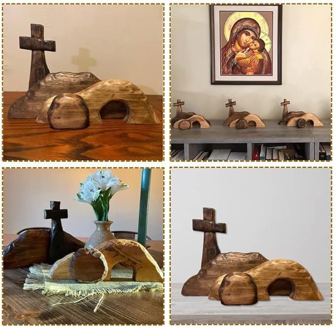 Easter Tiered Tray Decor Jesus Empty Tomb Kit Wooden Religious Signs - color: 4pcs