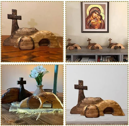 Easter Tiered Tray Decor Jesus Empty Tomb Kit Wooden Religious Signs - color: 4pcs