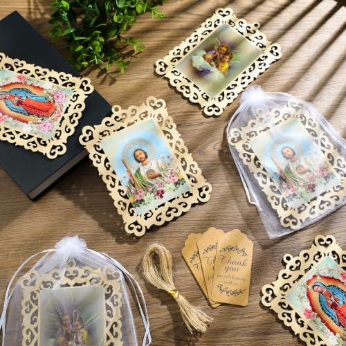 Saint Jude Wooden Picture Frames with Organza Gift Bags Baptism Favors - color: Saint Jude