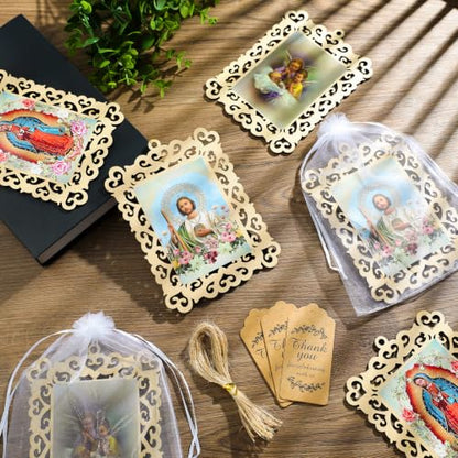 Saint Jude Wooden Picture Frames with Organza Gift Bags Baptism Favors - color: Saint Jude
