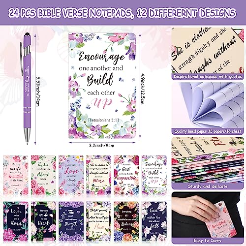 Faccito 48 Pcs Christian Bible Verse Notebooks with Pens Inspirational Notepads Scripture Ballpoint Pens Religious Easter Gifts Bulk for Women Church Gifts Basket Stuffers Supplies(Floral Style)