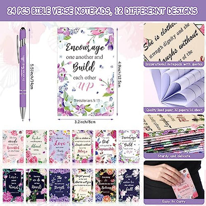 Faccito 48 Pcs Christian Bible Verse Notebooks with Pens Inspirational Notepads Scripture Ballpoint Pens Religious Easter Gifts Bulk for Women Church Gifts Basket Stuffers Supplies(Floral Style)