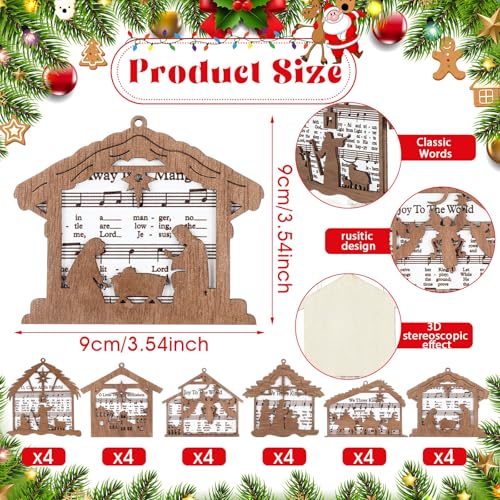 Shellwei 24 Pcs Christmas Ornament Bulk Wooden Nativity Scene Music Sheet - style: Vintage