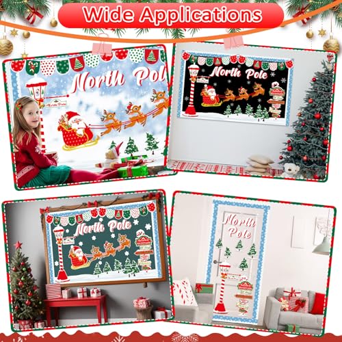Christmas Bulletin Board Decoration Set North Pole Sign Classroom Decorations Santa Reindeer Xmas Elk Snowflakes Paper Cutouts for Winter Holiday Party School Classroom Home Chalkboard Wall Decor - style: Christmas