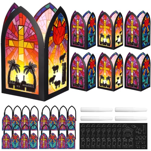 Colarr 24 Sets Christian Nativity Cross Paper Lantern Crafts Kit