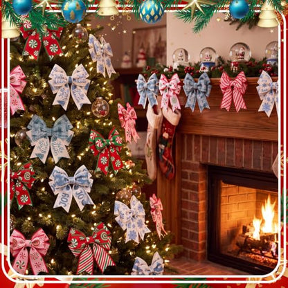 12 Rolls 60 Yards Christmas Winter Wired Ribbons for Wreath Bow - style: Christmas