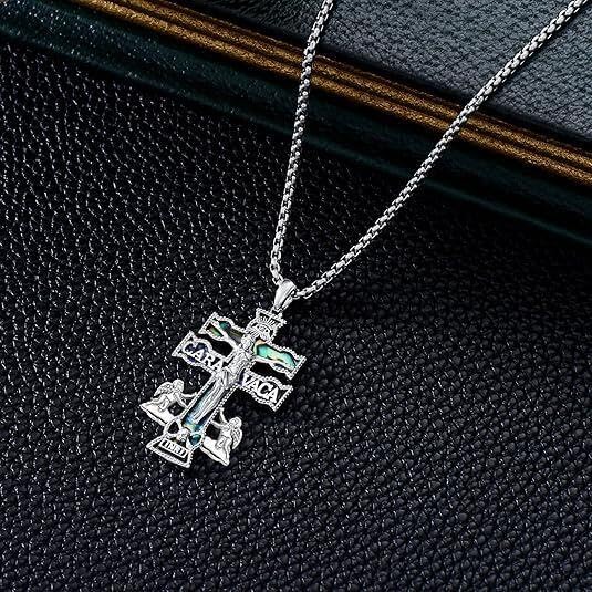 Cross Necklace Origami/Wooden/Caravaca/Faith Pendant Necklace Christian Religious Catholic Cross Jewelry Gift for Women Men - color: Caravaca Cross silver