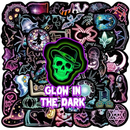 Neon Halloween Stickers 50PCS, Glow in The Dark Spooky Party Decals - color: Luminescent-500ksyy