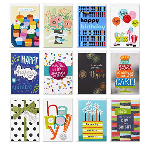 Hallmark Birthday Cards with Envelopes, Assorted 12-Pack (Happy!)
