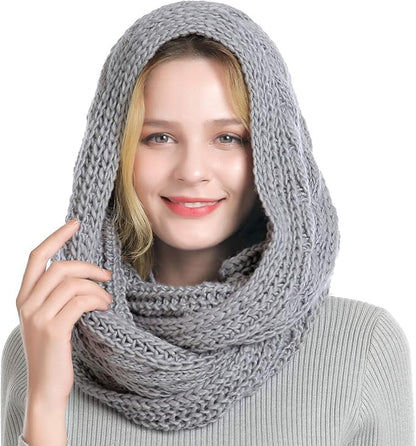Winter Women Thick Cable Knit Ribbed Infinity Circle Loop Scarf - color: Soft Grey