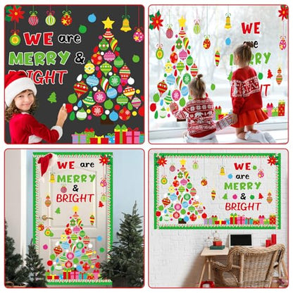 Christmas Religious Bulletin Board Decorations Set Xmas Tree with Hanging Ornaments Gift Boxes We are Merry and Bright Cutouts for Classroom Winter Holiday School Home Wall Party Decor Supplies - style: Merry and Bright