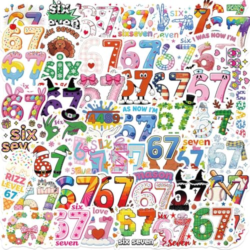 50 Pcs Funny 67 Stickers, Trending Social Media Themed Decals for Birthday Parties, Laptops, Luggage, Water Bottles, Phone Cases Crafts (6-7) - color: 6-7