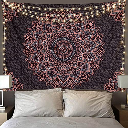 Edeesky Black Pink Mandala Tapestry Wall Hanging Vintage Tapestries Aesthetic Hippie Decor Bohemian Wall Art Boho Home Decoration for Bedroom,Living Room,Dorm - color: Black and Pink Mandala Tapestry, size: 59"L x 51"W