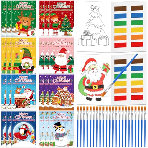Kosiz 24 Pack Christmas Coloring Books with Brushes, Xmas Party Favors - style: Christmas Coloring