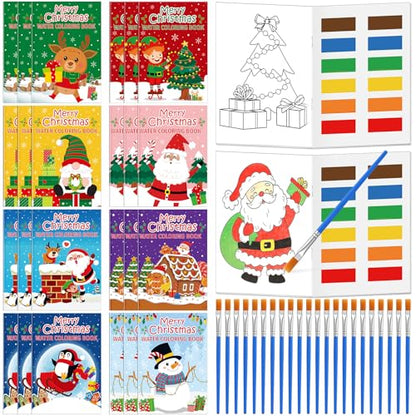 Kosiz 24 Pack Christmas Coloring Books with Brushes, Xmas Party Favors - style: Christmas Coloring