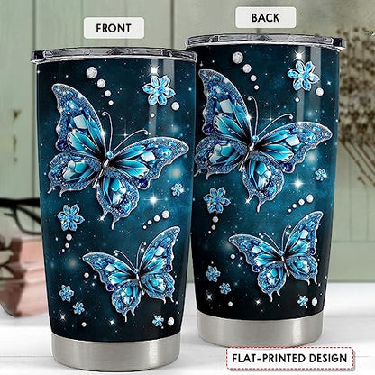 SANDJEST Butterfly Tumbler 20oz Stainless Steel Insulated Tumblers Coffee Travel Mug Cup Jewelry Drawings Style Butterfly Gifts for Women Girls Teen Gift for Birthday Christmas - color: Butterfly