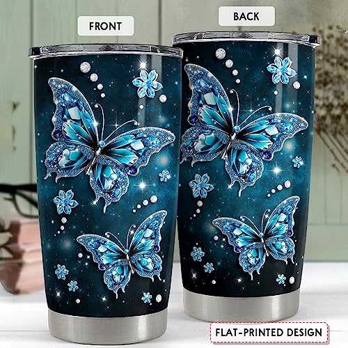 SANDJEST Butterfly Tumbler 20oz Stainless Steel Insulated Tumblers Coffee Travel Mug Cup Jewelry Drawings Style Butterfly Gifts for Women Girls Teen Gift for Birthday Christmas - color: Butterfly
