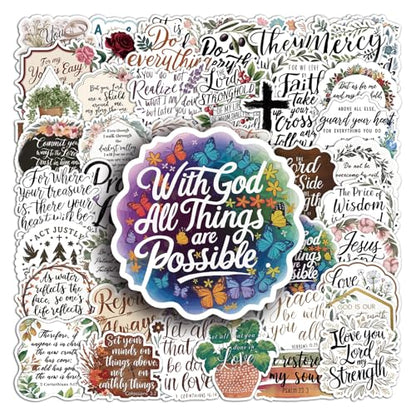 50Pcs Bible Verse Stickers for Water Bottles, Christian Sticker, Waterproof, Fade-Resistant, Faith Stickers for Women, Journaling, Kids,Men - style: Christian50