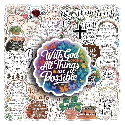 50Pcs Bible Verse Stickers for Water Bottles, Christian Sticker, Waterproof, Fade-Resistant, Faith Stickers for Women, Journaling, Kids,Men - style: Christian50