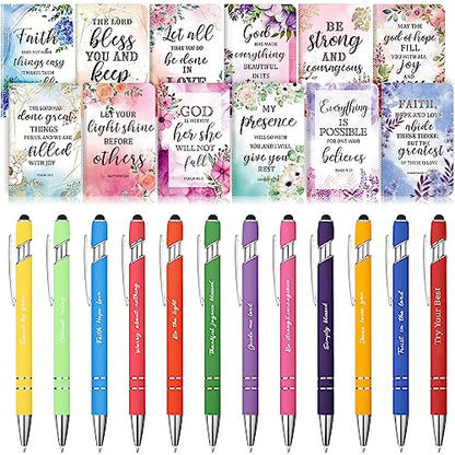 PerKoop 48 Pcs Christian Gifts Notebooks and Pens Bulk - Bible Pocket Notebooks Scripture Ballpoint Pens, Flower Inspirational Journal Faith Based Gifts for Church Coworkers Women Nurses Staff