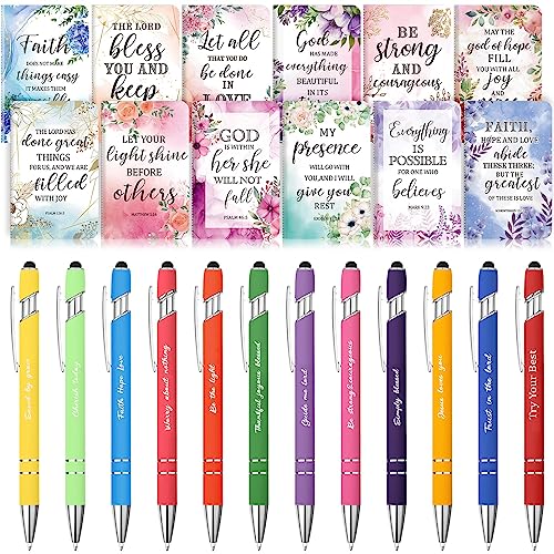PerKoop 48 Pcs Christian Gifts Notebooks and Pens Bulk - Bible Pocket Notebooks Scripture Ballpoint Pens, Flower Inspirational Journal Faith Based Gifts for Church Coworkers Women Nurses Staff