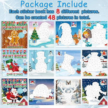 6 Pcs Christmas Paint by Sticker Books for Kids Ages 4-8 Sticker by Number Books Activity Book for Kids Ages 3-5 Sticker Puzzle Book Craft Art Toddler Girl Gift with Santa Snowman Reindeer 48 Pictures - style: Christmas