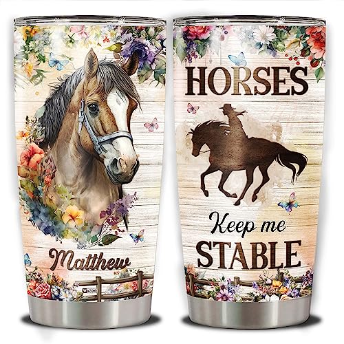 WAZONE Personalized Horse Tumbler 20oz 30oz Custom Name Vacuum Insulated Travel Mug Thermal Cup Motivation Gift for Animal Lover Women Girl Daughter Sister Christmas Birthday Present - color: Horse