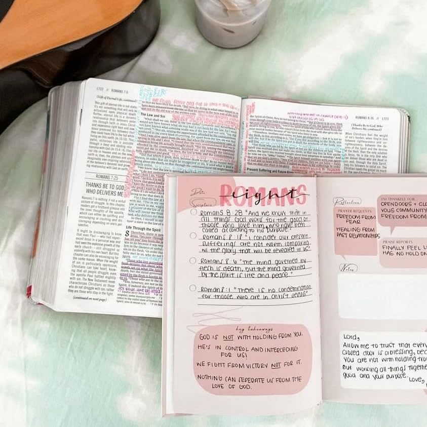 Bible Notes Journal - Guided Devotional and Prayer Notebook for Women - SOAP Scripture, Takeaways, Notes - Christian Bible Study Tool and Gift Idea (Pink - Book Bound) - color: Pink - Book Bound