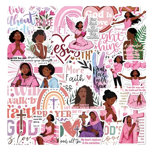 100 Pcs Christian Prayer Board Stickers, Jesus Sticker for Water Bottles Laptop Scrapbook Journaling Planner, Bible Study Vision Board Supplies Christian Easter Gifts - color: Pink Black