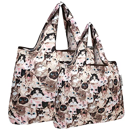 allydrew Large Foldable Tote Nylon Reusable Grocery Bags - color: Set of 2, Cuddly Kitties, size: Large & Small (Set of 2)